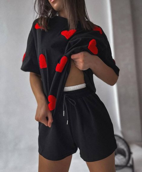 Жіночі короткі шорти трикотажні з подвійним поясом колір чорний розмір 48/52 PP027 | Зображення 2