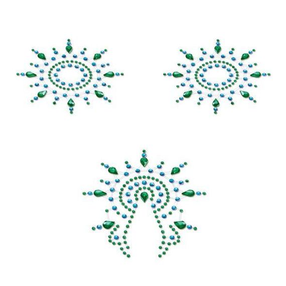 Пэстис из кристаллов Petits Joujoux Gloria set of 3 - Green/Blue, украшение на грудь и вульву Sex Aura