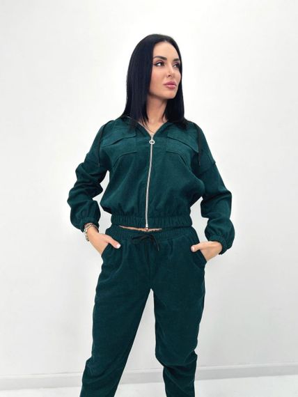 Женский спортивный вельветовый костюм демисезонный на молнии GF07953 цвет зеленый (бутылка), размер 50/52 | Зображення 2