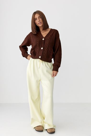 Короткий в'язаний кардиган з косичками - коричневий цвет, ONE SIZE (є розміри) | Зображення 2