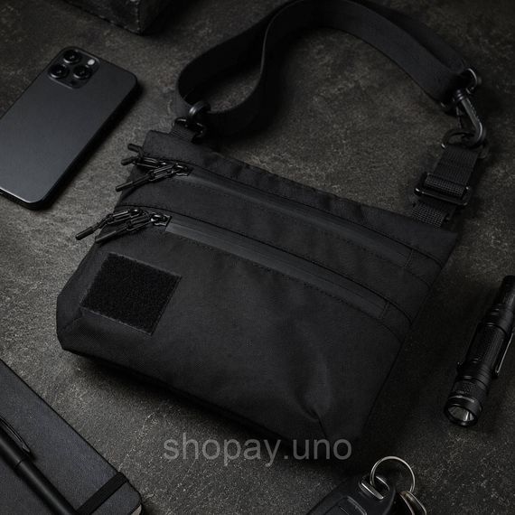 Тактическая сумка Cordura 1000D, черная, 5 отделений, VELCRO-панель, водоотталкивающая, через плечо | Зображення 7