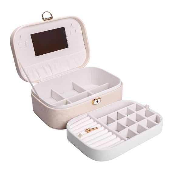 Скринька для прикрас з еко шкіри 2 яруси із замком органайзер для ювелірних виробів | Зображення 4