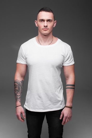 Мужская классическая базовая хлопковая футболка RA938 размер L, цвет белый | Зображення 2