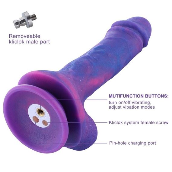 Фалоімітатор 8.2″ з вібрацією для секс-машин Hismith Purple Silicone Dildo with Vibe, KlicLok | Зображення 3