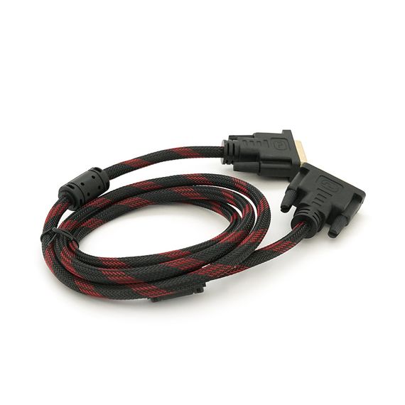 Кабель Merlion Dvi-Dvi 1.5m,2 феррита,оплетка,Black/Red,24/24pin,(Пакет) Q150 | Зображення 1