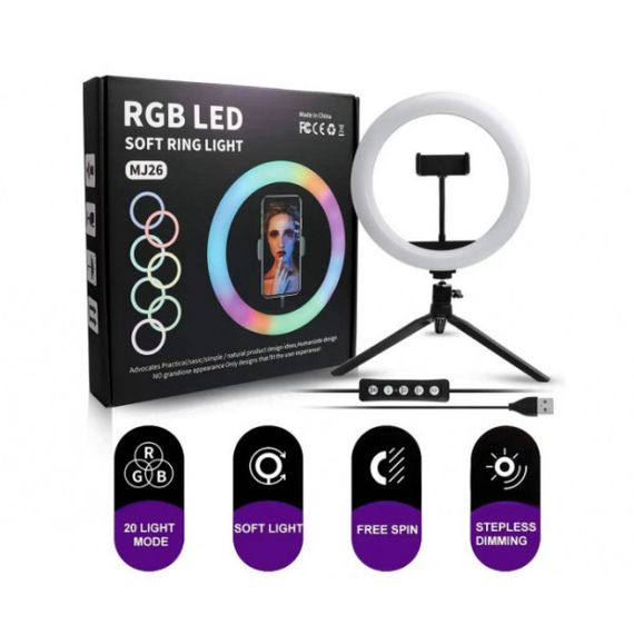 Кольцевая светодиодная RGB лампа YQ 26 cm держателем для телефона и креплением под штатив (30) | Зображення 3
