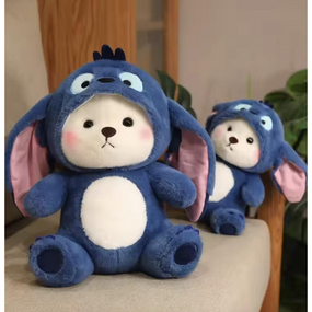 М'яка дитяча іграшка Мішка у піжамі Стіч 70 см, в капюшоні м'який плюшевий ведмедик