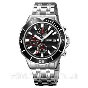 Чоловічі сучасні годинники SKMEI 9335SIBK, Стильні чорні чоловічі наручні годинники XW-33
