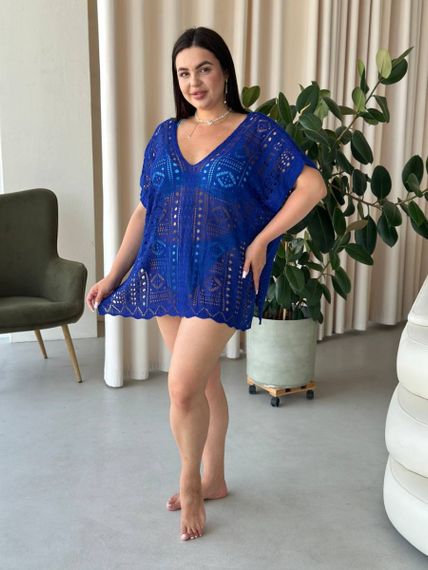 Пляжна коротка синя туніка PLUS SIZE тоненька в'язка | Зображення 8