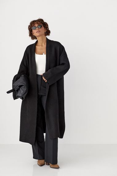 Довгий в'язаний кардиган - чорний цвет, ONE SIZE (є розміри) | Зображення 2