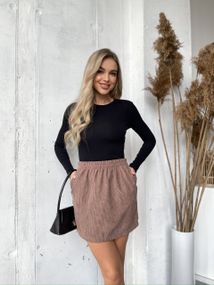 Женская короткая вельветовая юбка мини с карманами MA127 размер 46/48, цвет капучино