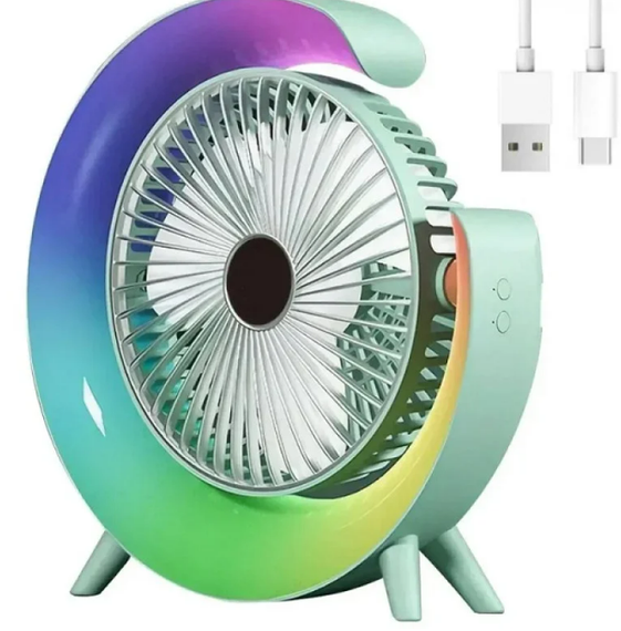 Портативний міні вентилятор з RGB LED підсвічуванням та функцією нічника | Зображення 1