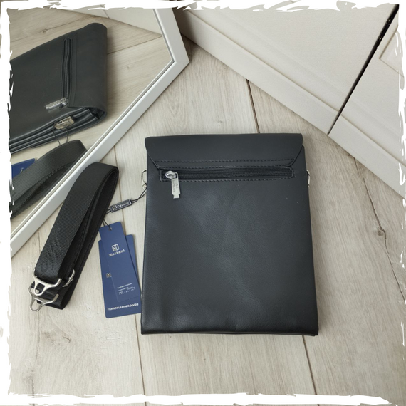 Сумка через плече чоловіча. Сумка чоловіча з якісної екошкіри. Сумка чорна чоловіча | Зображення 3