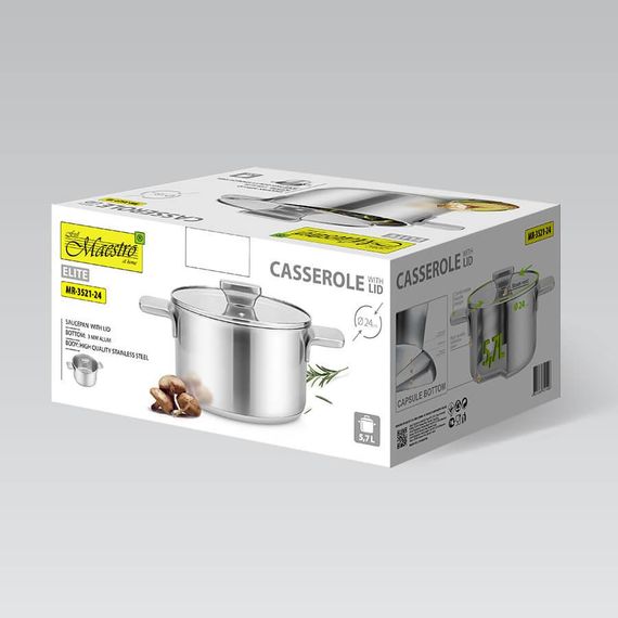 Каструля Maestro MR-3521-24, 5.7 л, 24 см, з нержавіючої сталі з кришкою, для всіх типів плит | Зображення 4