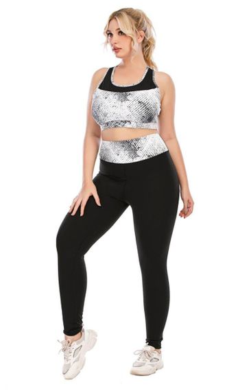 Жіночий фітнес костюм чорний топ + лосини plus size | Зображення 1