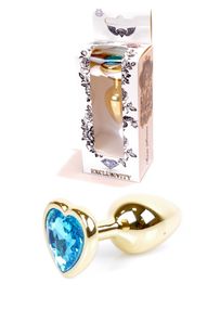 Анальна пробка B - Series HeavyFun Jewellery Gold Heart Plug, світло-блакитний