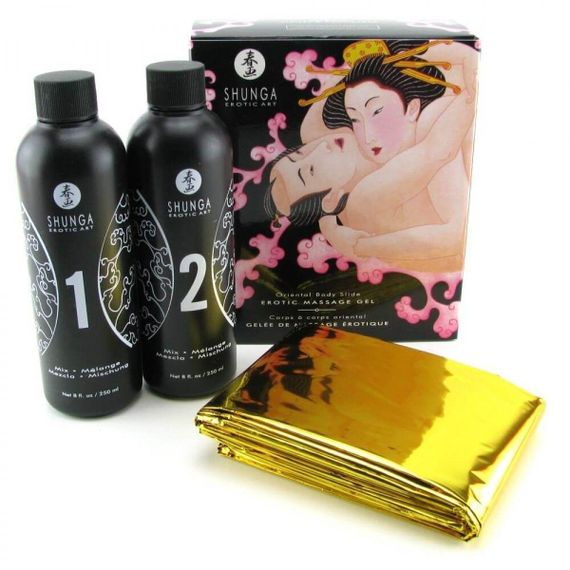 Гель для NURU-масажу Shunga Oriental Body-to-Body – Sparkling Strawberry Wine плюс простирадло sexstyle