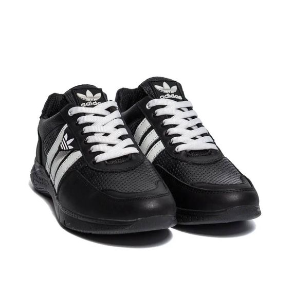 Шкіряні літні кросівки перфорація Adidas колір чорний, білий | Зображення 1