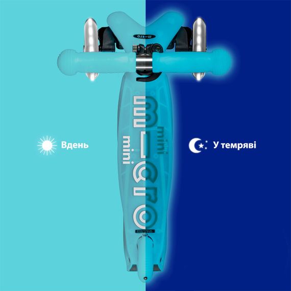 Детский трехколесный самокат Mini Deluxe Glow LED Artic Blue (Арктический синий со светящимися колесами) | Зображення 6