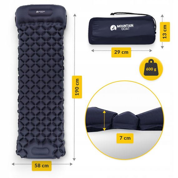 Надувний килимок (каремат) Mountain Goat 190 x 58 x 5 см з вбудованим насосом MG0009 Navy Blue (P-5905973400916) | Зображення 5