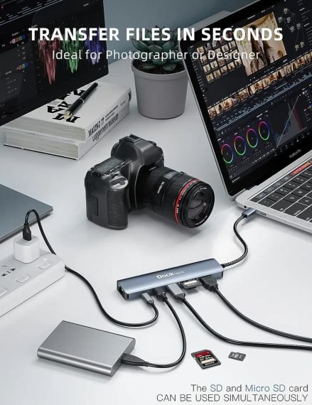 Концентратор USB хаб адаптер Dockteck 7-в-1 HDMI 4K RJ45 100 Вт | Зображення 4