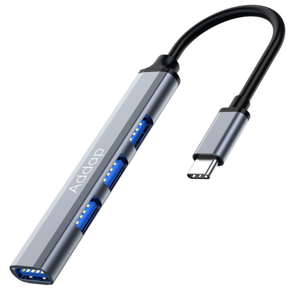 USB Type-C хаб, концентратор / разветвитель для ноутбука Addap UH-05С, на 4 порта USB, Gray | Зображення 1
