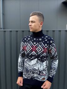 Мужской новогодний свитер с узорами PA2654 цвет синий, размер M