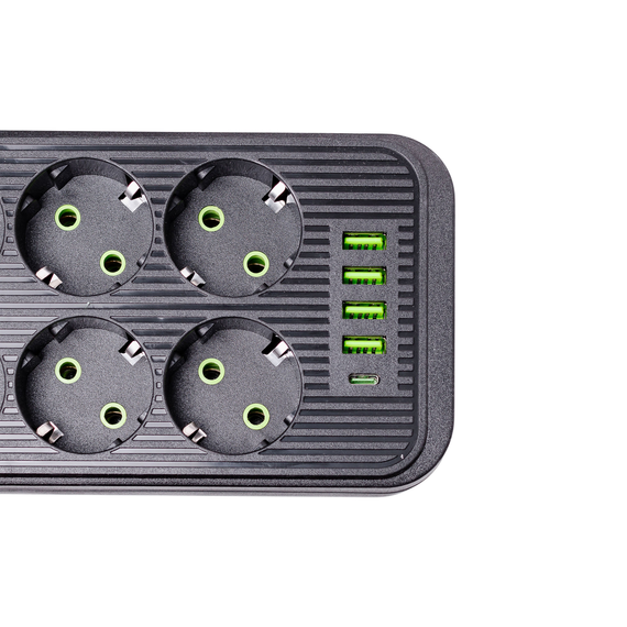 Мережевий фільтр 5 м подовжувач F06U на 6 розеток 4 USB 1 Type-C та кнопкою відключення Чорний HP-5-26 | Зображення 4