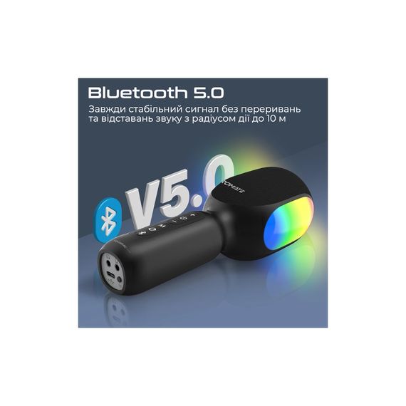 Мікрофон Promate VocalMic Bluetooth 2 x AUX LED Black (vocalmic.black) | Зображення 4