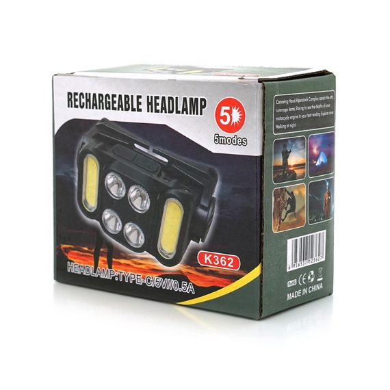 Налобний ліхтарик Voltronic K362, 4 led 5W, 2 Led Cob, red, sensor, 6 режими, корпус-пластик, водостійкий, ip44, живлення АКБ | Зображення 1