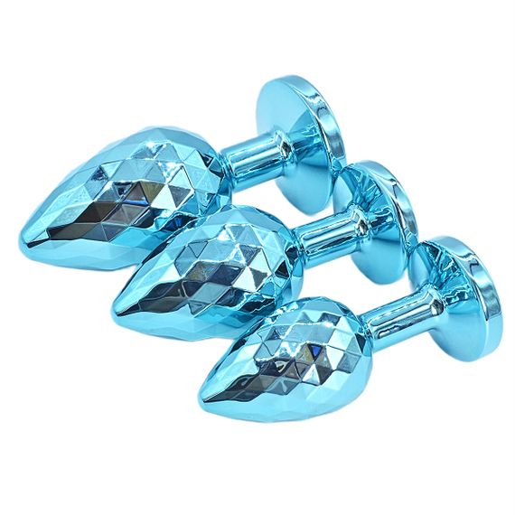Комплект анальних пробок блакитного кольору з фасетним огранюванням (розмір S, M, L) | Зображення 6