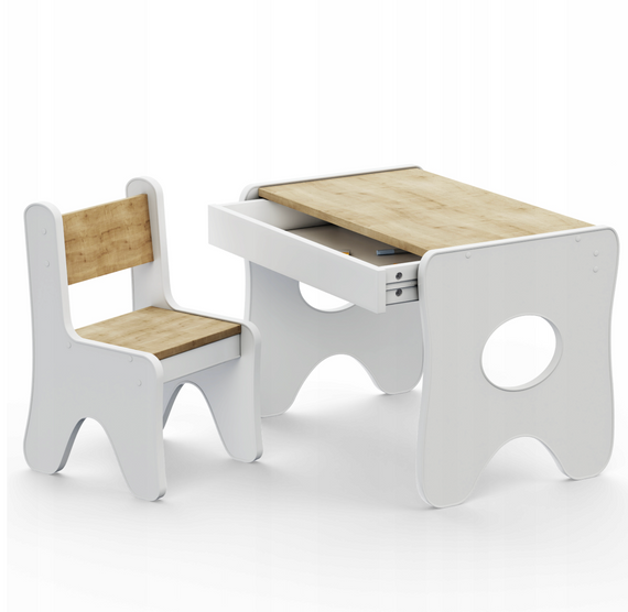Комплект дитячих меблів столик та стільчик 70×45×51, стіл та стілець у дитячу білий з деревом | Зображення 2