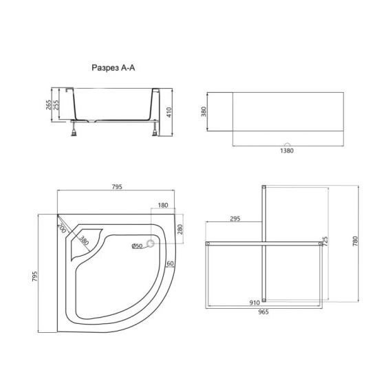 Душовий піддон Lidz KAPIELKA ST80x80x41 см з панеллю | Зображення 1