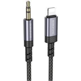 Аудіо кабель Aux Borofone BL24 Graceful (Lightning to AUX 3.5mm) (1m) Metal grey