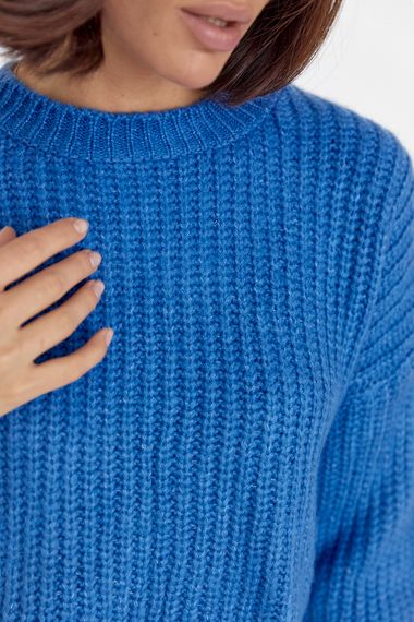 Короткий в'язаний джемпер oversize - синій цвет, S (є розміри) | Зображення 3