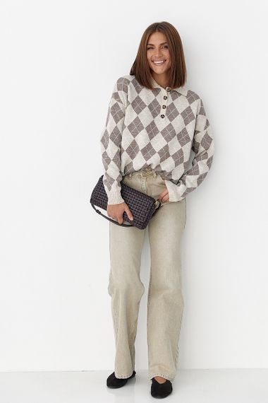 Широкі прямі джинси з високою посадкою - бежевий цвет, 36р (є розміри) | Зображення 2