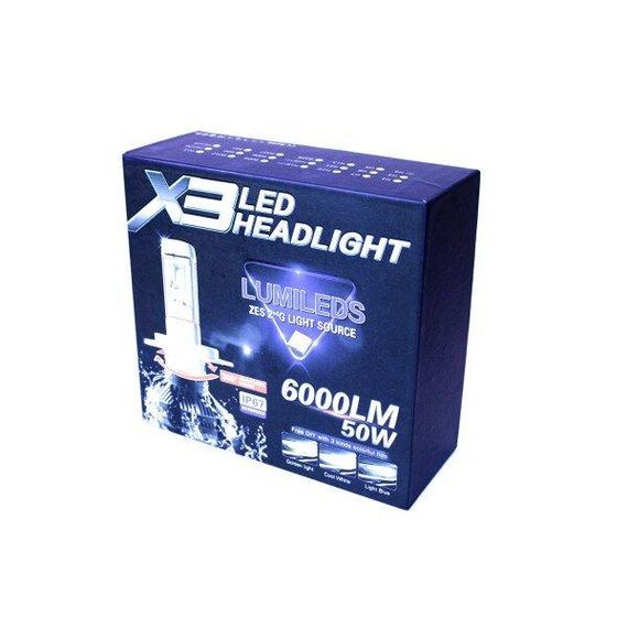 Комплект LED ламп AllLight X3 H4 50W 6000K 6000lm з радіатором та світлофільтрами (3000K/8000K) | Зображення 6