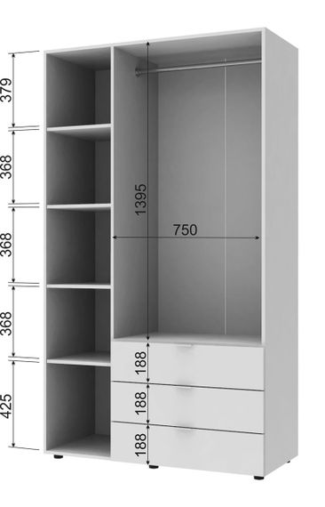 Двостулкова шафа 3-дверна для одягу Гелар 3 Doros колір Графіт 116,2х49,5х203,4 см, 3 висувні ящики | Зображення 5