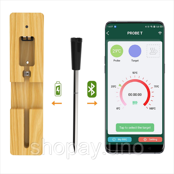 Цифровой Bluetooth термометр с управлением через телефон, для мяса, гриля и духовки | Зображення 1