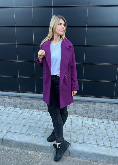 Женское кашемировое пальто двубортное GF1214 цвет марсала, размер 42/44