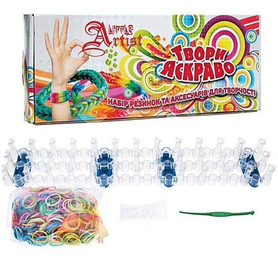 Набір гумок для плетіння 600 шт Rainbow Loom - комплект для браслетів з верстатом, гачком і кліпсами
