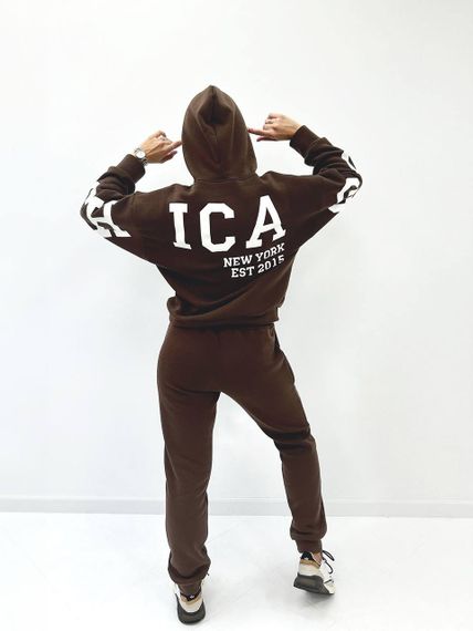 Женский модный спортивный костюм на флисе GF08566 цвет коричневый, размер 50/52 | Зображення 1