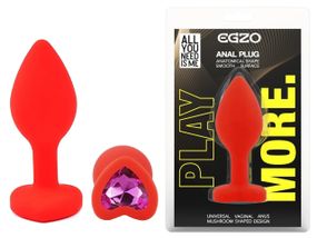 Анальная пробка EGZO Red Heart Plug S с кристаллом, красная, из медицинского силикона Sex Aura