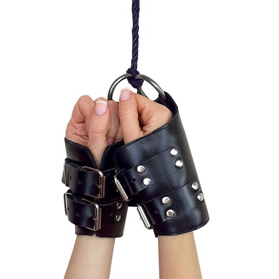Манжеты для подвеса за руки Kinky Hand Cuffs For Suspension из натуральной кожи, Черный | Зображення 1