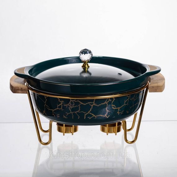 Марміт порцеляновий настільний круглий 1.3 (л) з підігрівом Зелений мармур LC-714