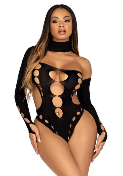 Безшовне боді на одне плече Leg Avenue Seamless thong back bodysuit, One Size, чорне sexstyle | Зображення 3
