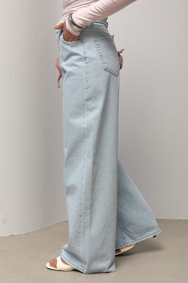 Широкі прямі джинси з декоративними швами - блакитний цвет, 36р (є розміри) | Зображення 4