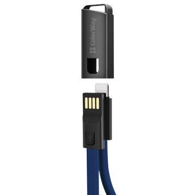 Дата кабель USB 2.0 AM to Lightning 0.22m blue ColorWay (CW-CBUL021-BL) | Зображення 1