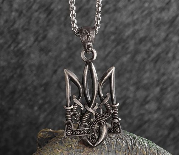 Кулон підвіска Primolux Saber тризуб з гербом України та ланцюжком - Silver | Зображення 7