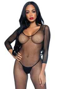 (SALE) Бодістокінг Leg Avenue V Front Bodystocking One size Black, дрібна сітка, доступ sexstyle
